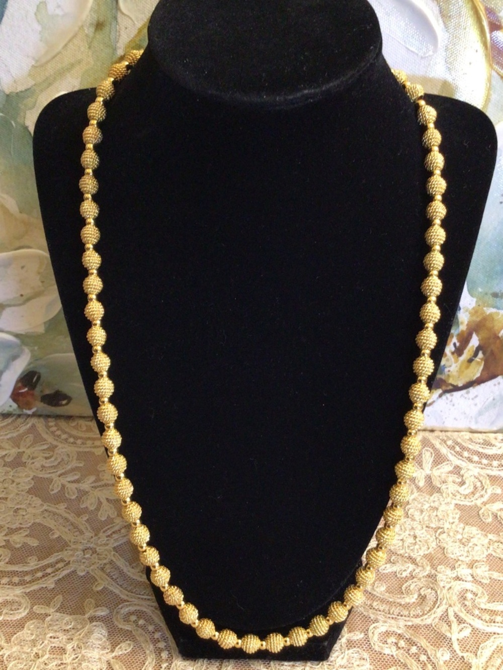 Vintage Napier Gold Tone Textured Bead Necklace